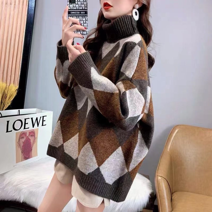 Femme Chunky Geometrisk Strikpullover Stilla
