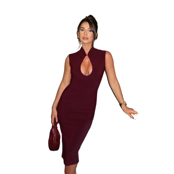 Dame Bodycon Midi Kjole med Nøglehul Detalje Stilla
