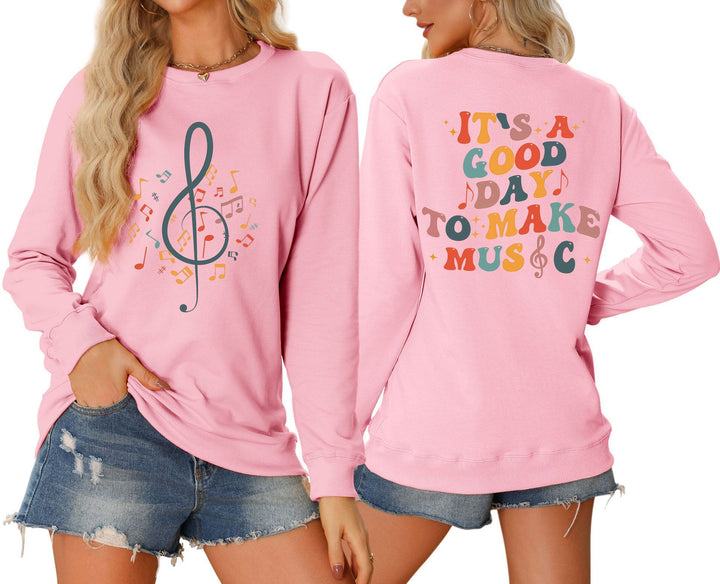 Damer sweatshirt med musikalsk motiv og kreativ tekst Stilla