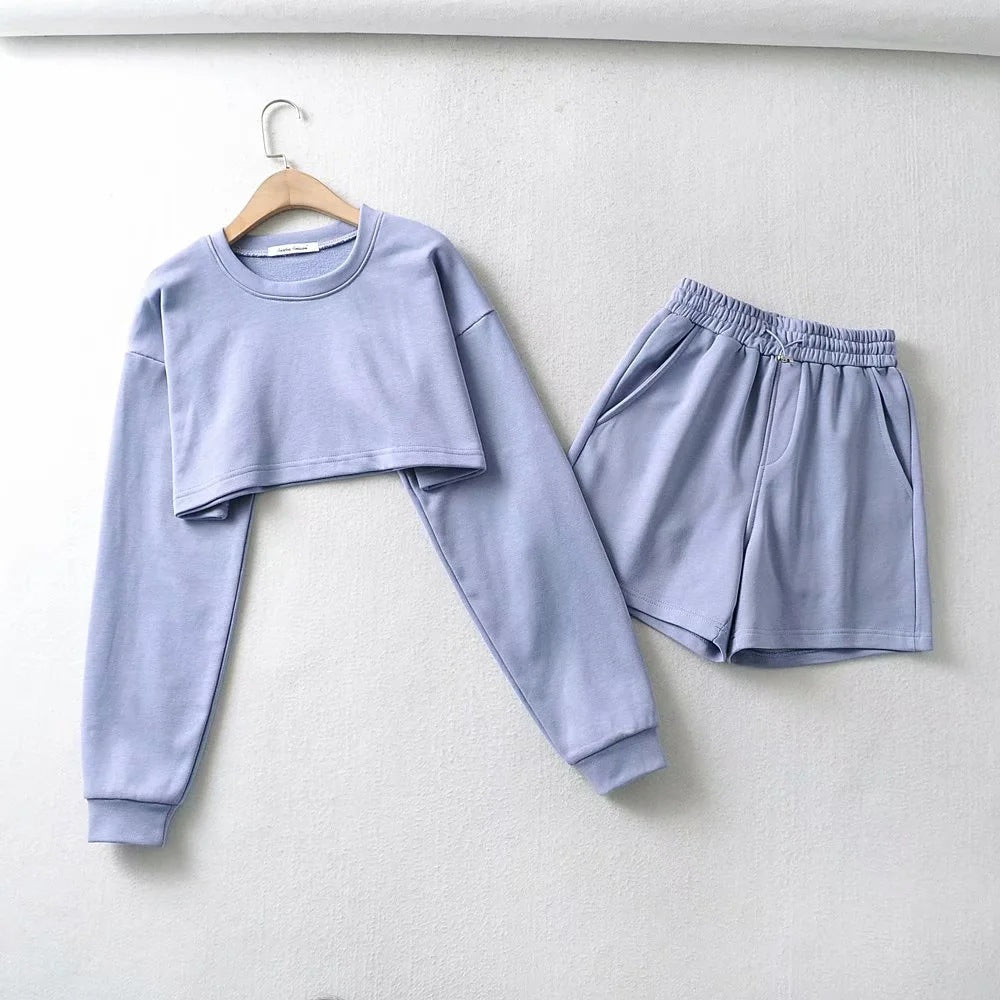 Damerne afslappet crop top og shorts sæt Skovae