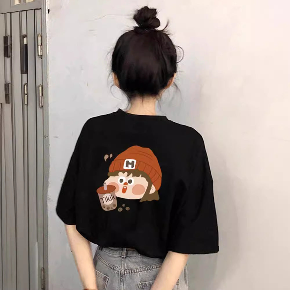 Dame T-shirt med kreativt tegneseriemotiv og afslappet oversized pasform Stilla