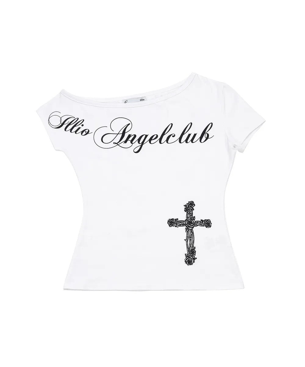 Dame Off-Shoulder T-Shirt med korsmotiv Skovae