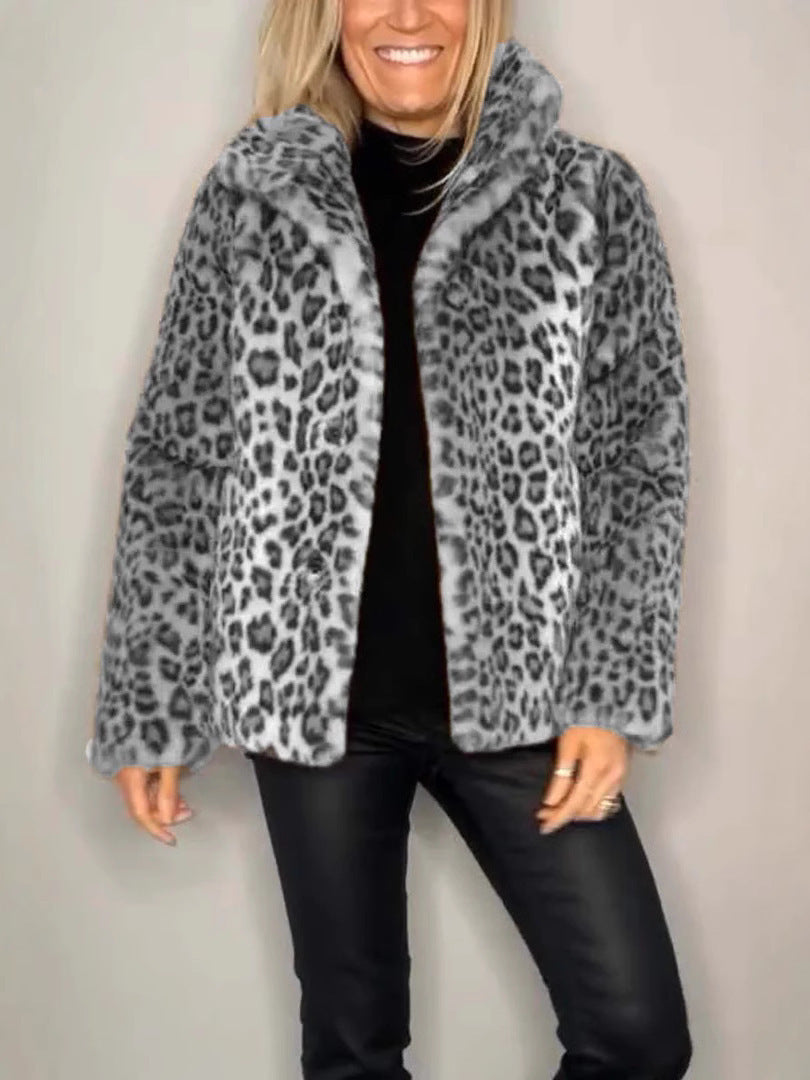 Stilla | Frakke Plus Size Blødt Kunstpels Leopardmønster Afslappet Stil