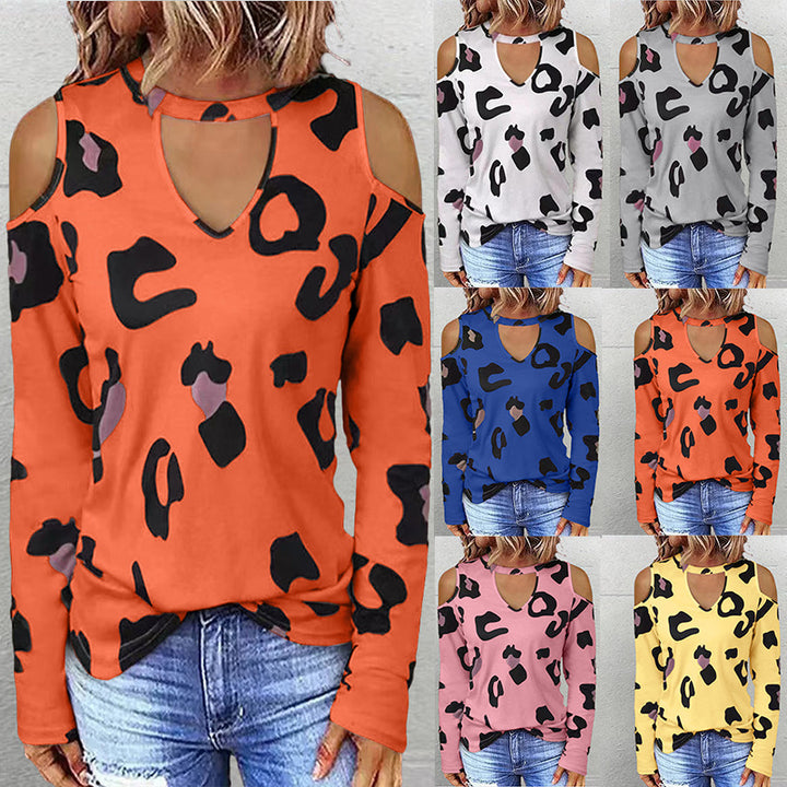 Dame Trendy Langærmet skjorte med cut-outs og leopardmønster Stilla