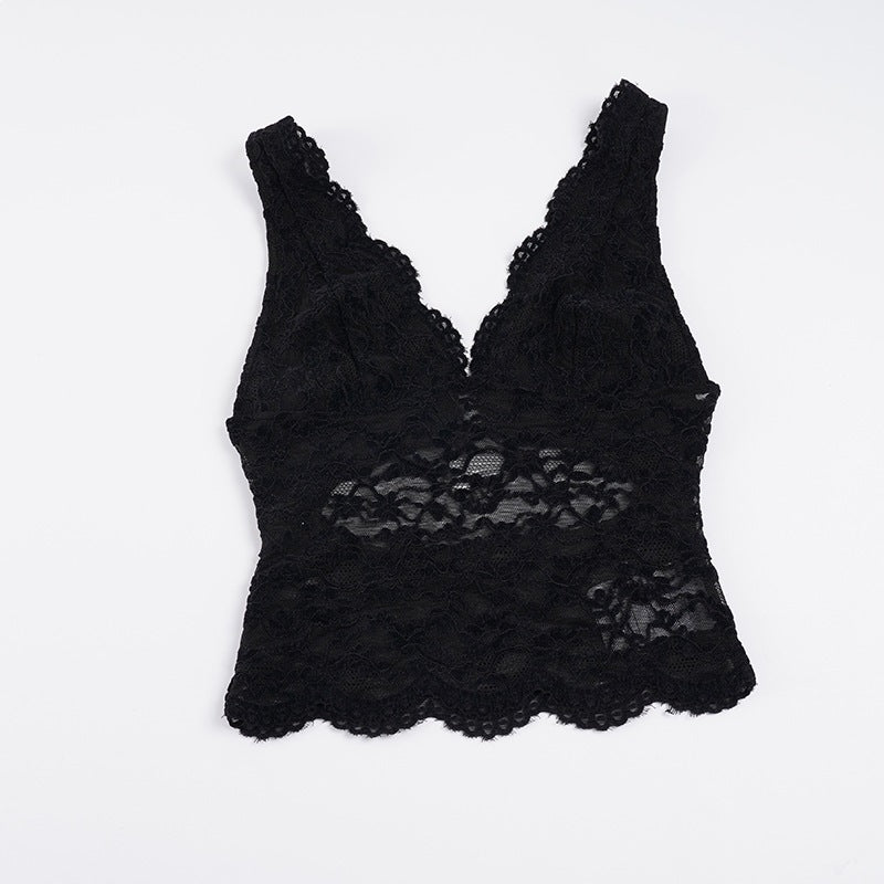 Dame Spids-Camisole med dyb V-halsudskæring og elegant blonde Skovae