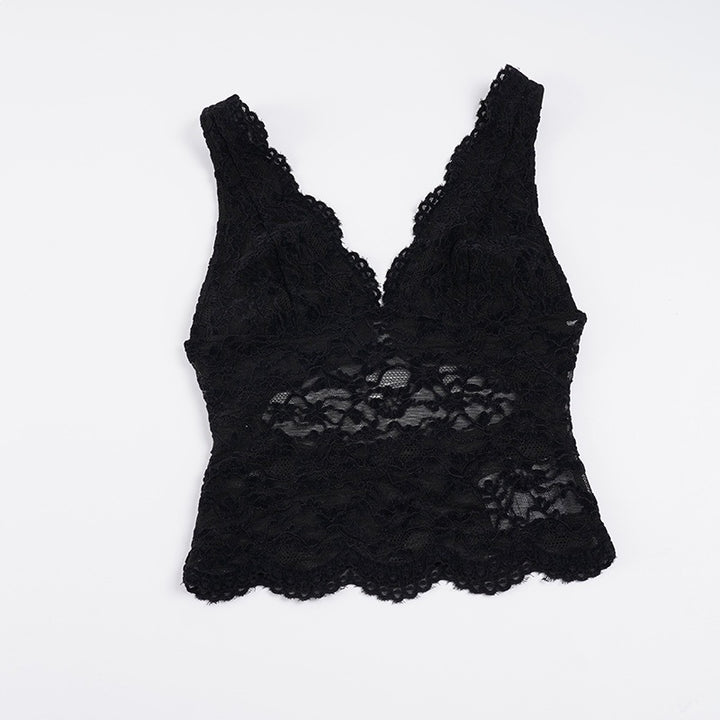 Dame Spids-Camisole med dyb V-halsudskæring og elegant blonde Skovae