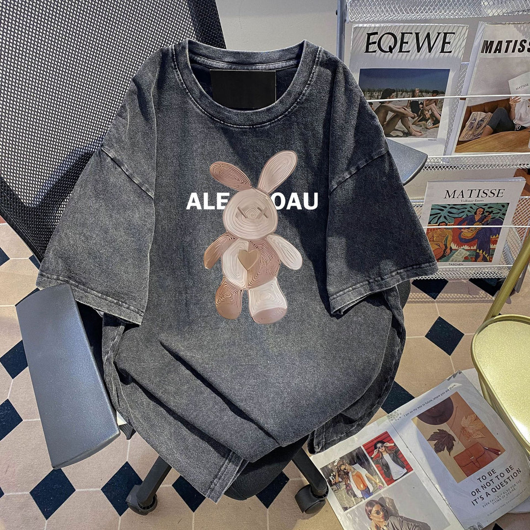 Dame T-shirt med stort Bunny-druck og afslappet snit Stilla
