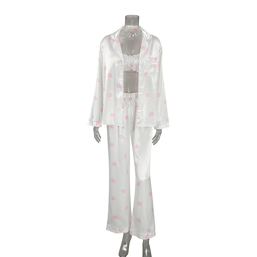 Dame pyjamasæt med moderne læber mønster og blød flydende stof Stilla