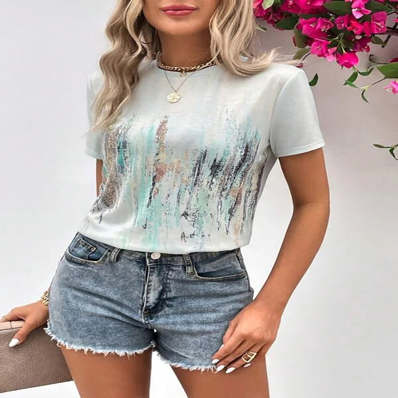 Dame mode kortærmet T-shirt med kunstnerisk print Stilla