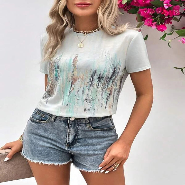 Dame mode kortærmet T-shirt med kunstnerisk print Stilla