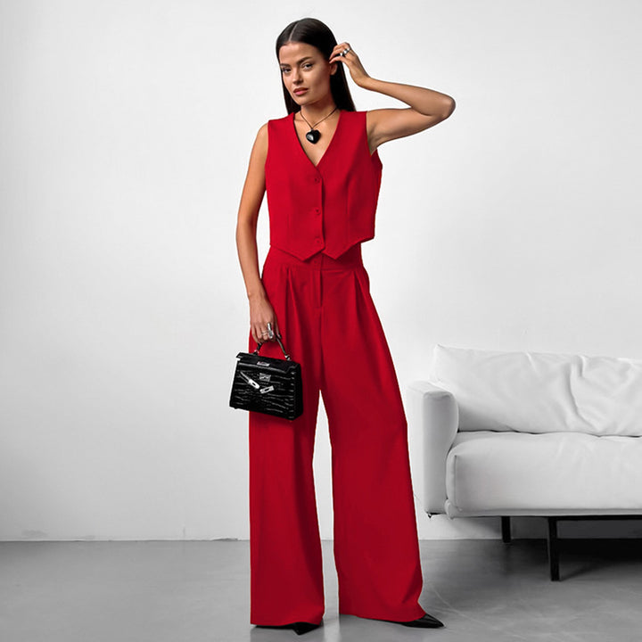 Dame Elegant To-delt med moderne blazer og vide bukser Stilla