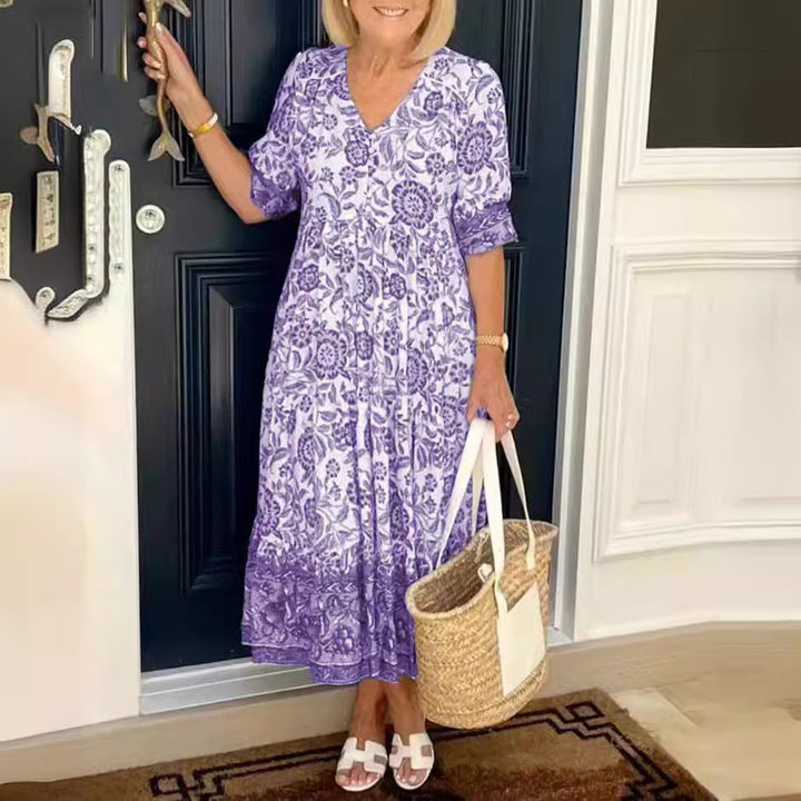 Dame Elegant Vintage Blomster Midi Kjole Stilla
