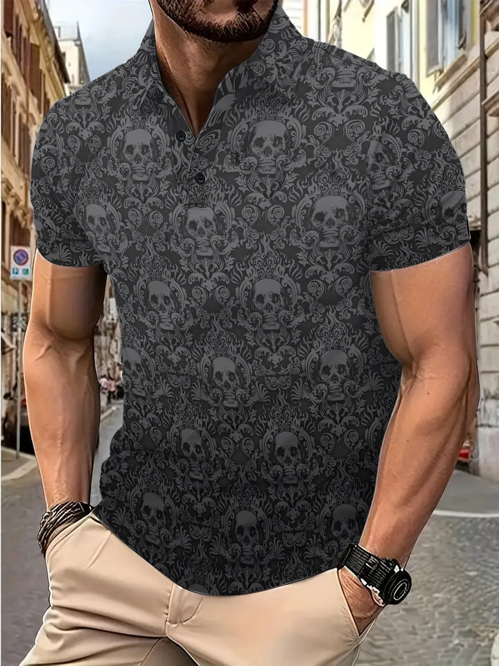 Herrer Poloshirt med moderne dødehoved-design og elegante ornamenter Stilla