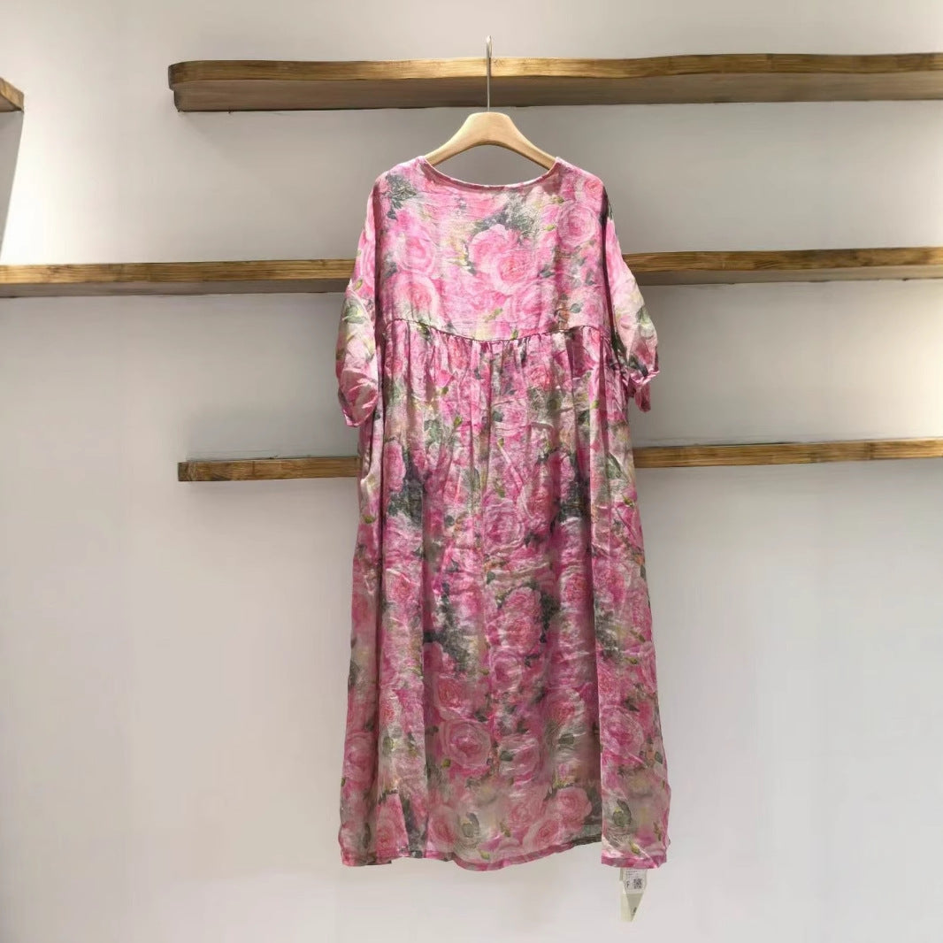 Dame Flydende Floralprint Midi-Kjole med Flæsedetaljer Stilla