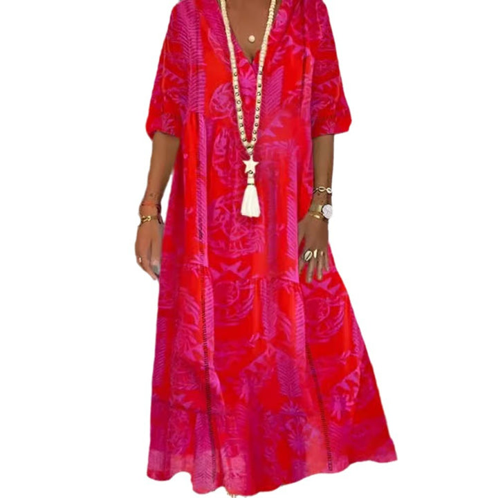 Dame nan Boho-langkjole med dyb V-hals, stufensnit og afslappet oversized pasform Skovae