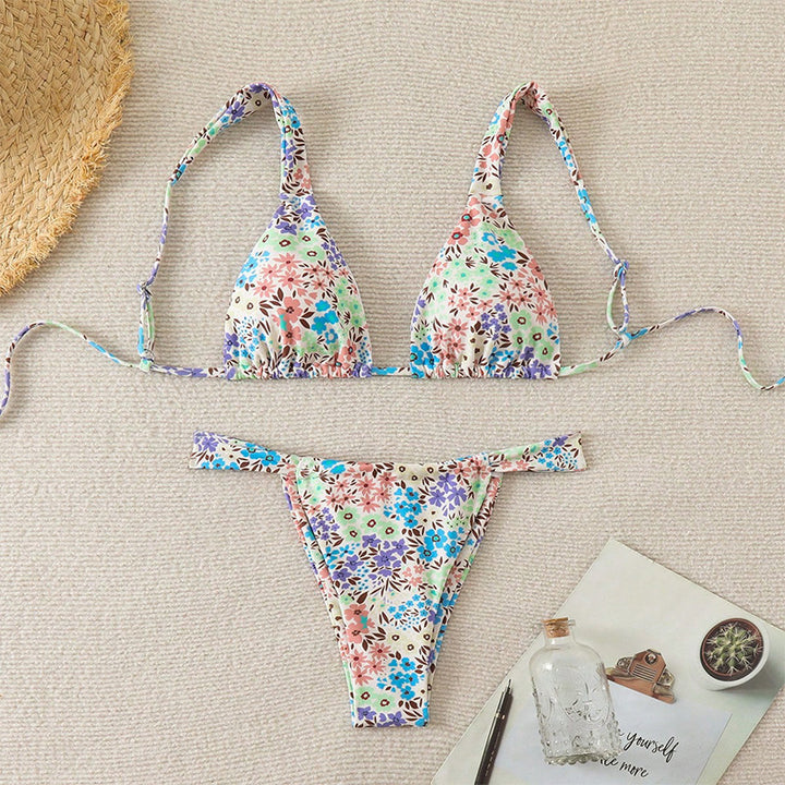 Dame triangel-bikini med elegant blomster mønster Skovae