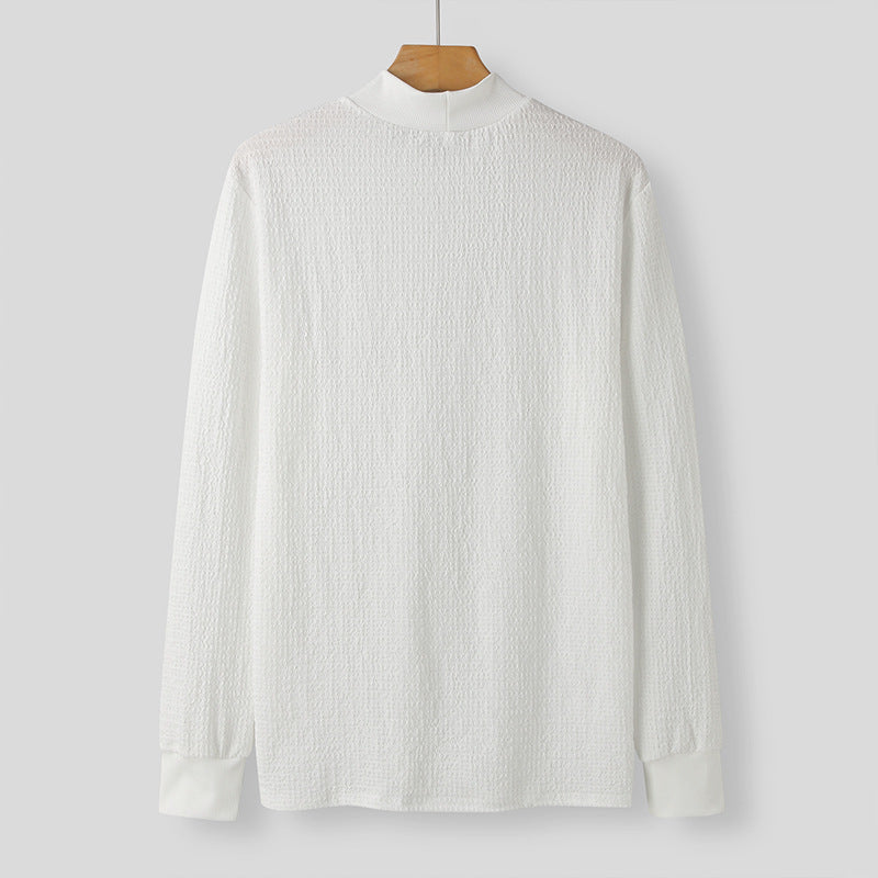 Unisex nan tekstureret vaffelstrikket pullover med smal ståkrave og ribkant Skovae
