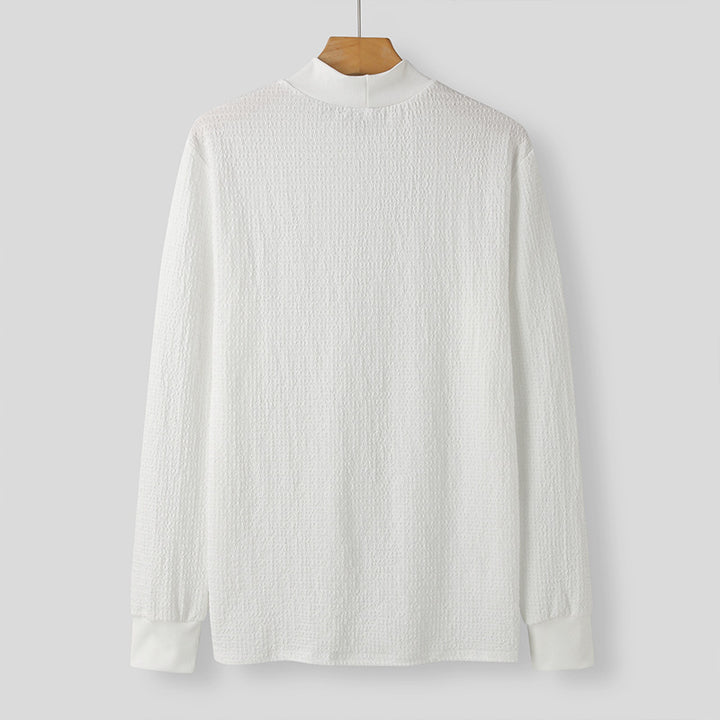 Unisex nan tekstureret vaffelstrikket pullover med smal ståkrave og ribkant Skovae