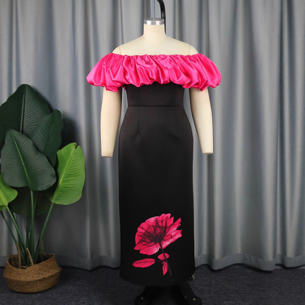 Dame elegant maxikjole med voluminøs flæsekant og floral print Skovae
