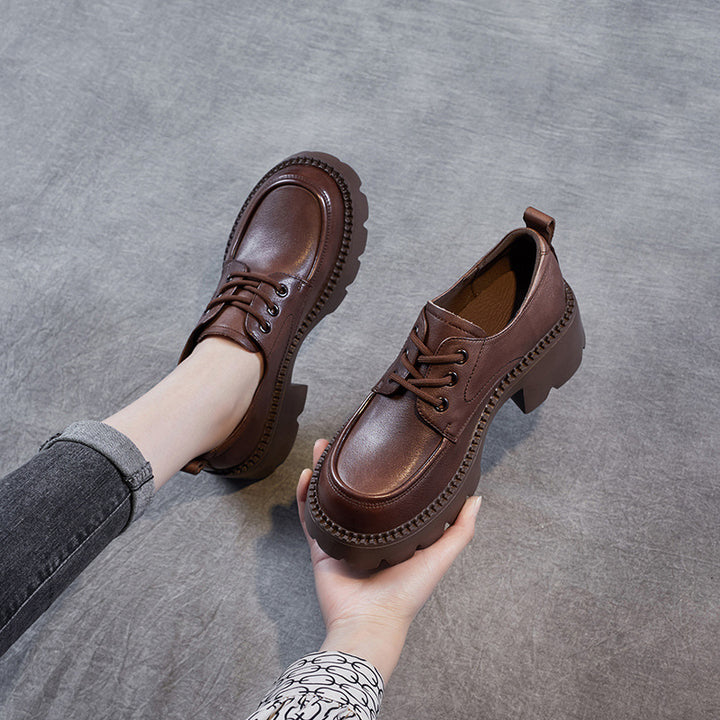 Dame Chunky Platform Oxford Sko med Dekorative Syninger Stilla