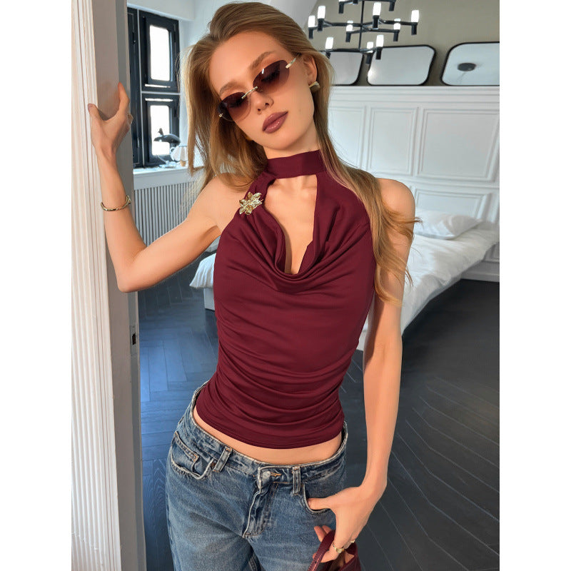 Damen Halter-Top mit Wickeldesign und eleganter Raffung Skovae