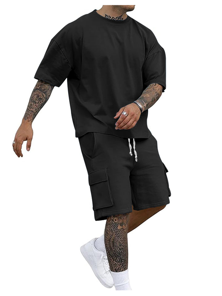 Herrer afslappet kortærmet sæt med cargo-shorts og oversize-snit Stilla