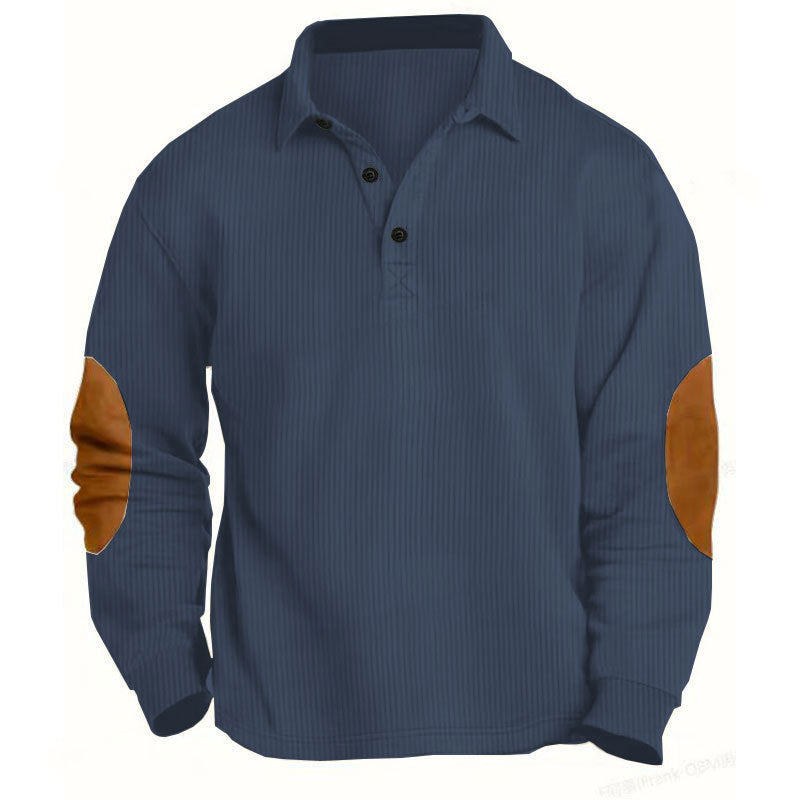 Herrer nan legeres Langærmet poloshirt med skjortekrave, kort knapløsning, fin struktur og velour albuepuder Skovae