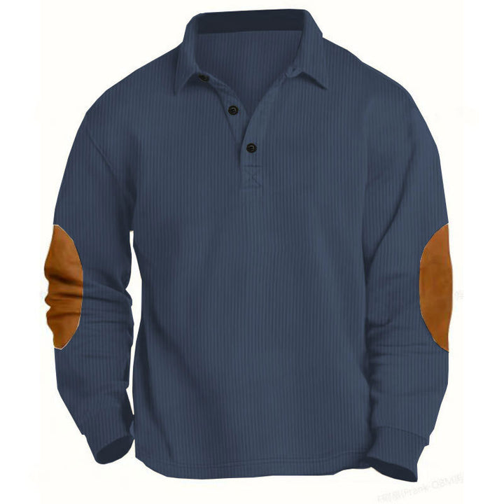 Herrer nan legeres Langærmet poloshirt med skjortekrave, kort knapløsning, fin struktur og velour albuepuder Skovae