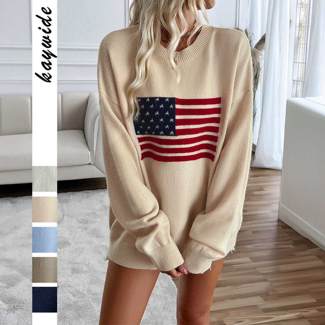 Dame sweatshirt med afslappet snit og US-flagmotiv Stilla