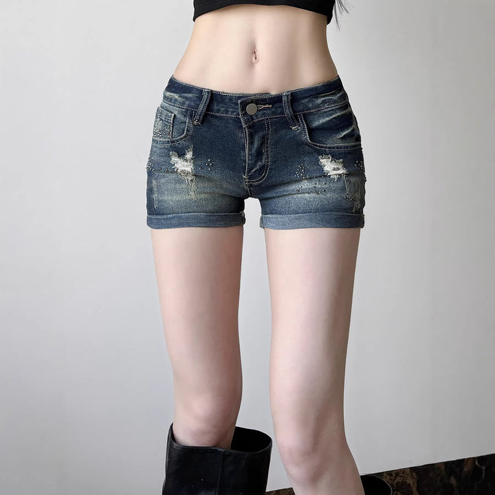 Dame jeans-shorts med glitrende accenter og moderigtigt design Skovae