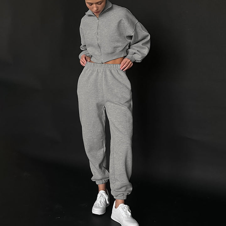 Dame Sportslig Cropped Hoodie med Lynlås og Voluminøse Ærmer Stilla