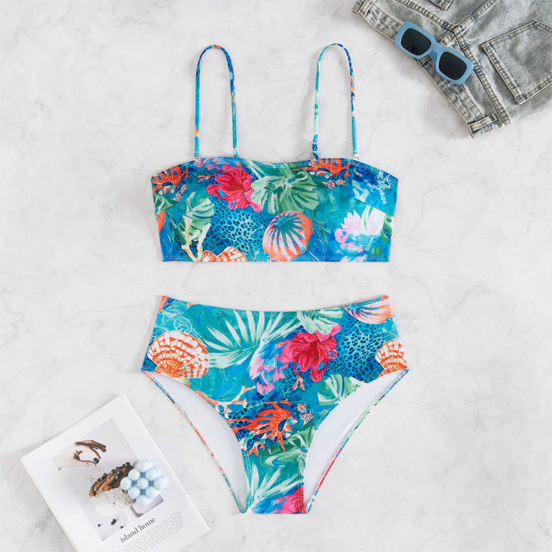 Dame Højtaljet Bikini-sæt med blomsterprint Skovae