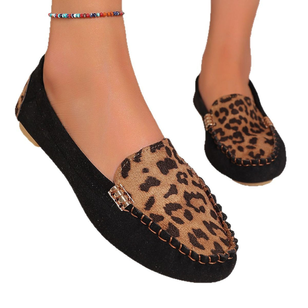 Dame nan Mokassin-Loafer med leopardmønster, dekorativ pyntesøm og fleksibel nopper-ydersål Skovae
