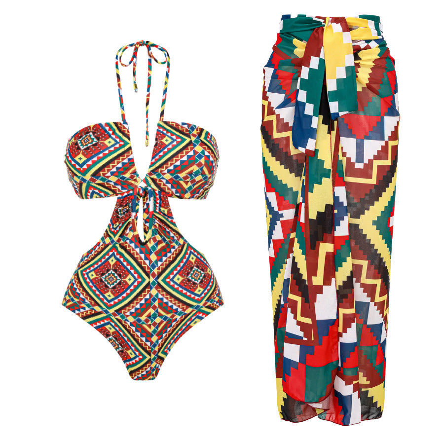 Dame bikinisæt med blomster wrap nederdel og elegant trekant top Stilla