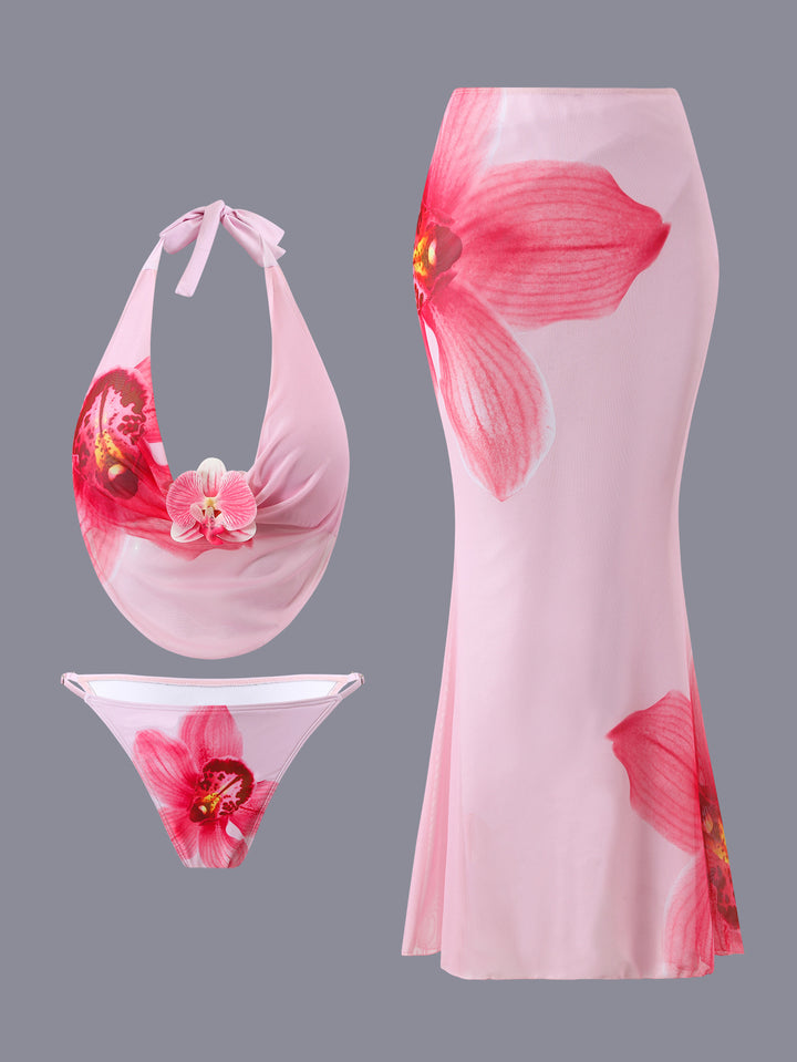 Dame Bikini-sæt med blomstret design og elegant indpakningstop Skovae