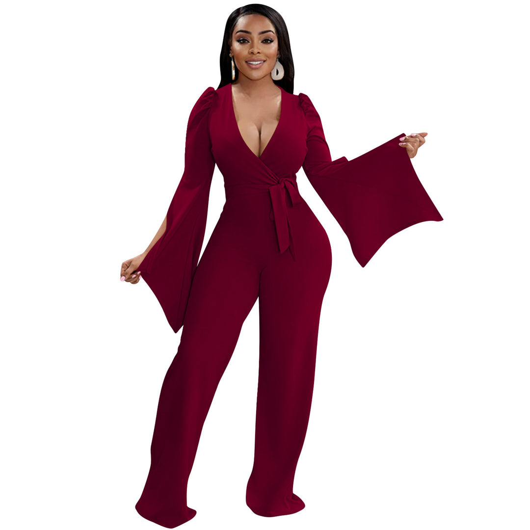 Dame Elegant Jumpsuit med bredde ærmer og figursyet snit Stilla
