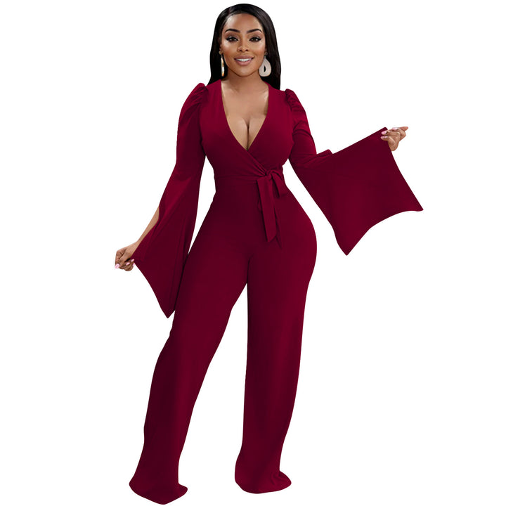 Dame Elegant Jumpsuit med bredde ærmer og figursyet snit Stilla