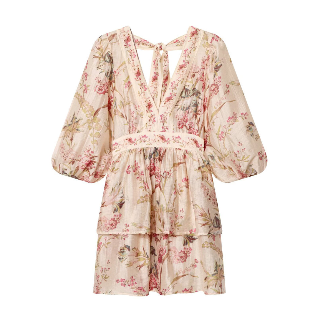 Dame Boho-kjole med voluminøse ærmer og romantisk blomstermønster Skovae