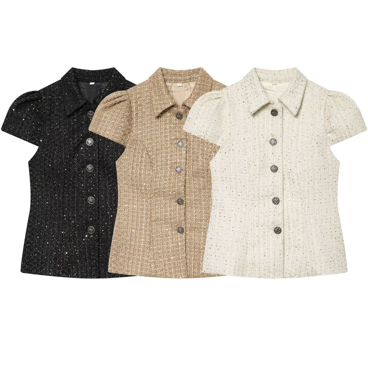 Dame modedesign skjorte i tweed-stil Skovae