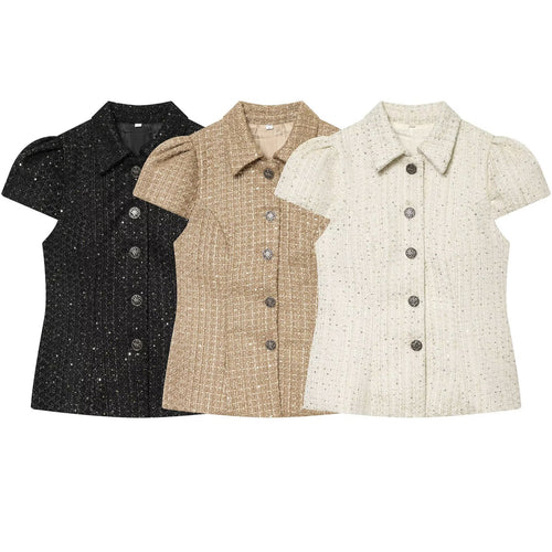 Dame modedesign skjorte i tweed-stil Skovae