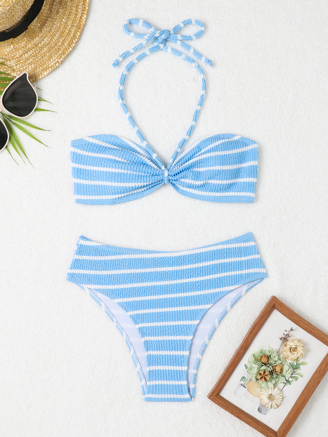 Dame Høj taljet Bikini-sæt med raffineret bandeau-top og elegant knudedetail Stilla