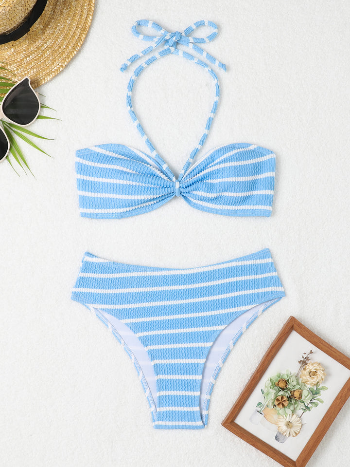 Dame Høj taljet Bikini-sæt med raffineret bandeau-top og elegant knudedetail Stilla