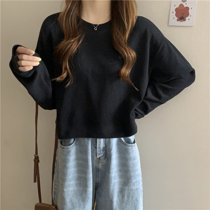 Kvinder casual cropped sweater lavet af blødt bomuldsblandingsmateriale med stilfuld rund halsudskæring Skovae