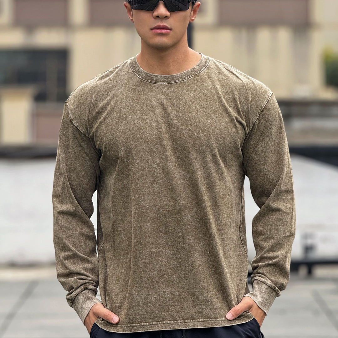Herrer Langermet T-shirt med unik Vasket-effekt og afslappet Design Stilla