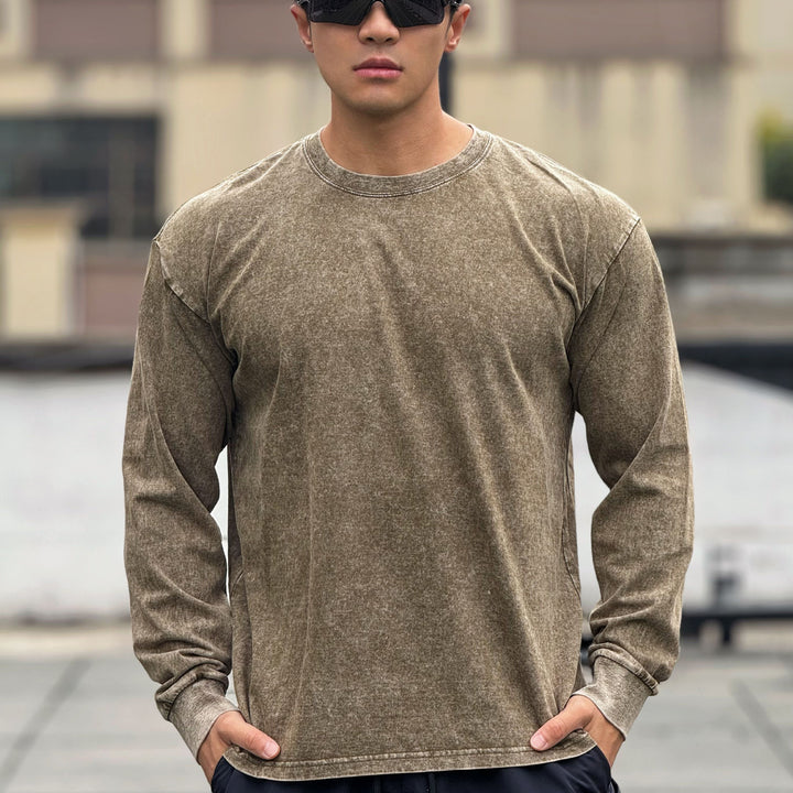 Herrer Langermet T-shirt med unik Vasket-effekt og afslappet Design Stilla
