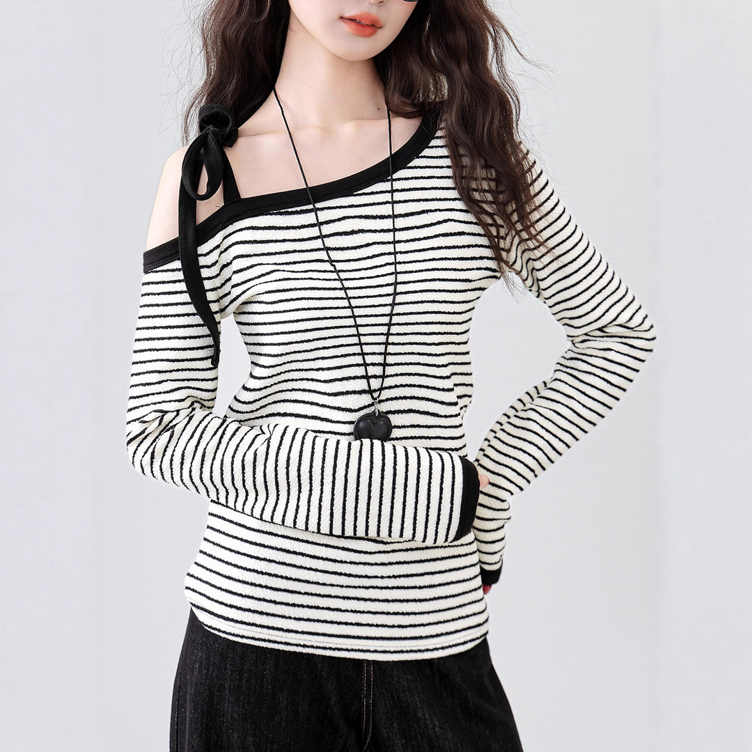 Damer Off-Shoulder Top med Moderne Stribet Design Stilla