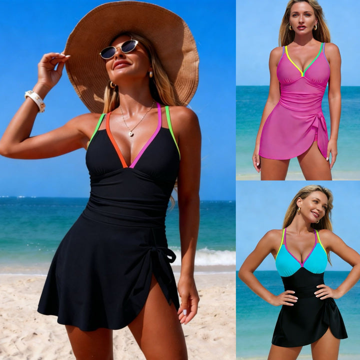 Damer Tankini med moderigtig wrap skirt og farverige accenter Skovae