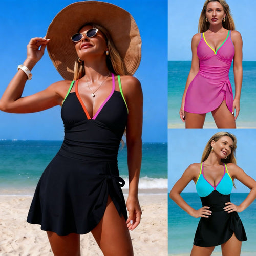Damer Tankini med moderigtig wrap skirt og farverige accenter Skovae