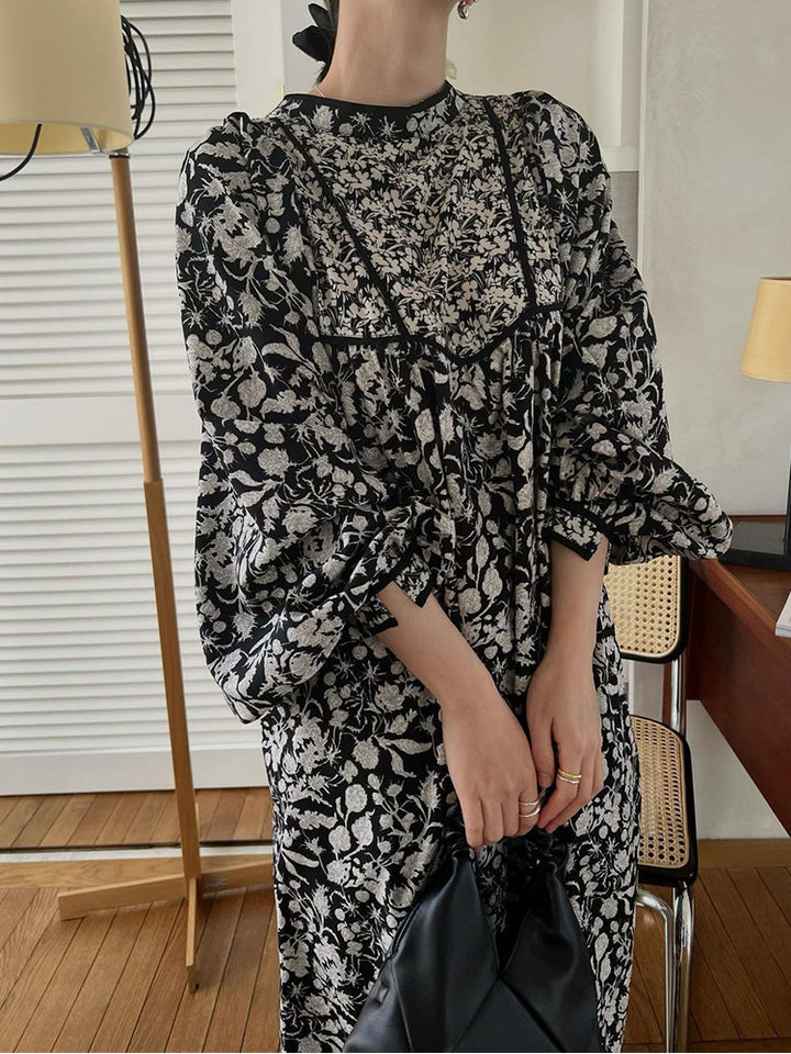 Dame Maxikjole i Boho-stil med pufærmer og blomsterprint Stilla