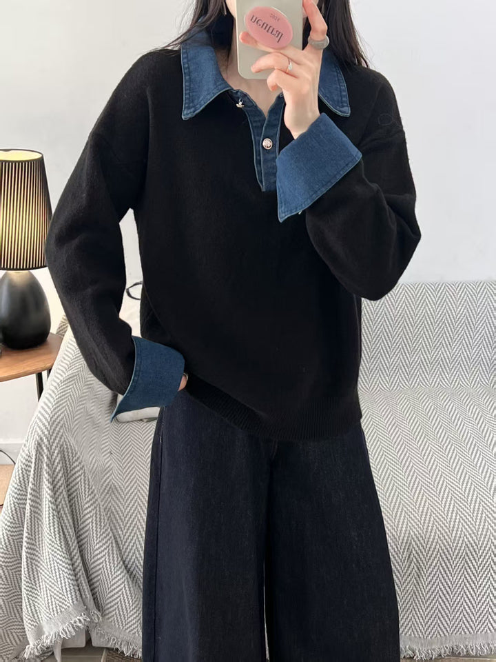 Kvinders sweater med fashionabel skjortekrave og blødt materiale Stilla